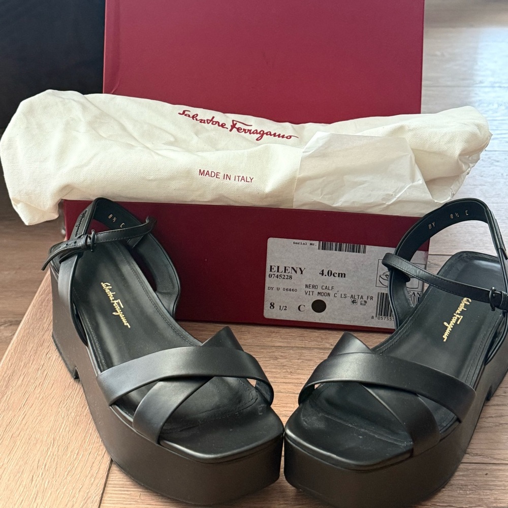 Salvatore Ferragamo Black Leather Platform Shoes